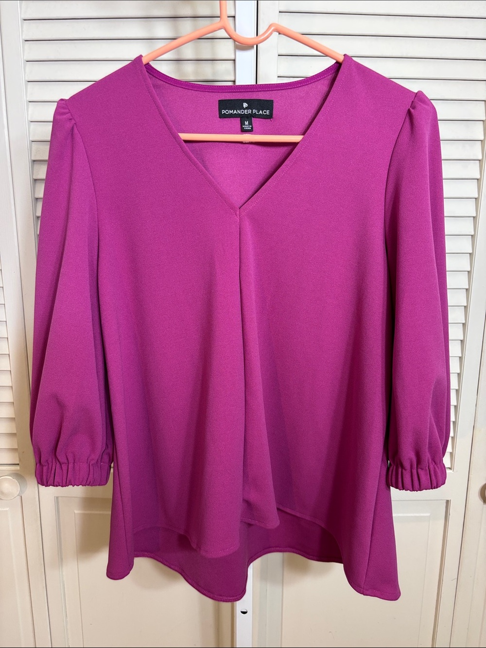Pomander Place Magenta Puff Sleeves 3/4 Blouse Medium
